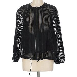 Zara Sheer Striped Zip Front Bomber Jacket - Black